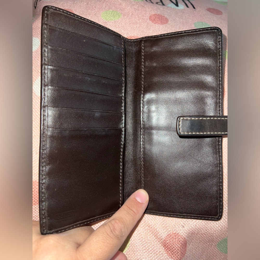 Coach Signature Brown Canvas Wallet with Dark Brown Trim - Picture 7 of 10
